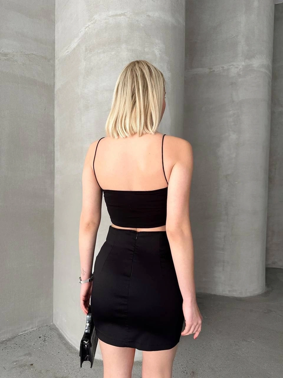 Likralı gabardin dört düğmeli etek