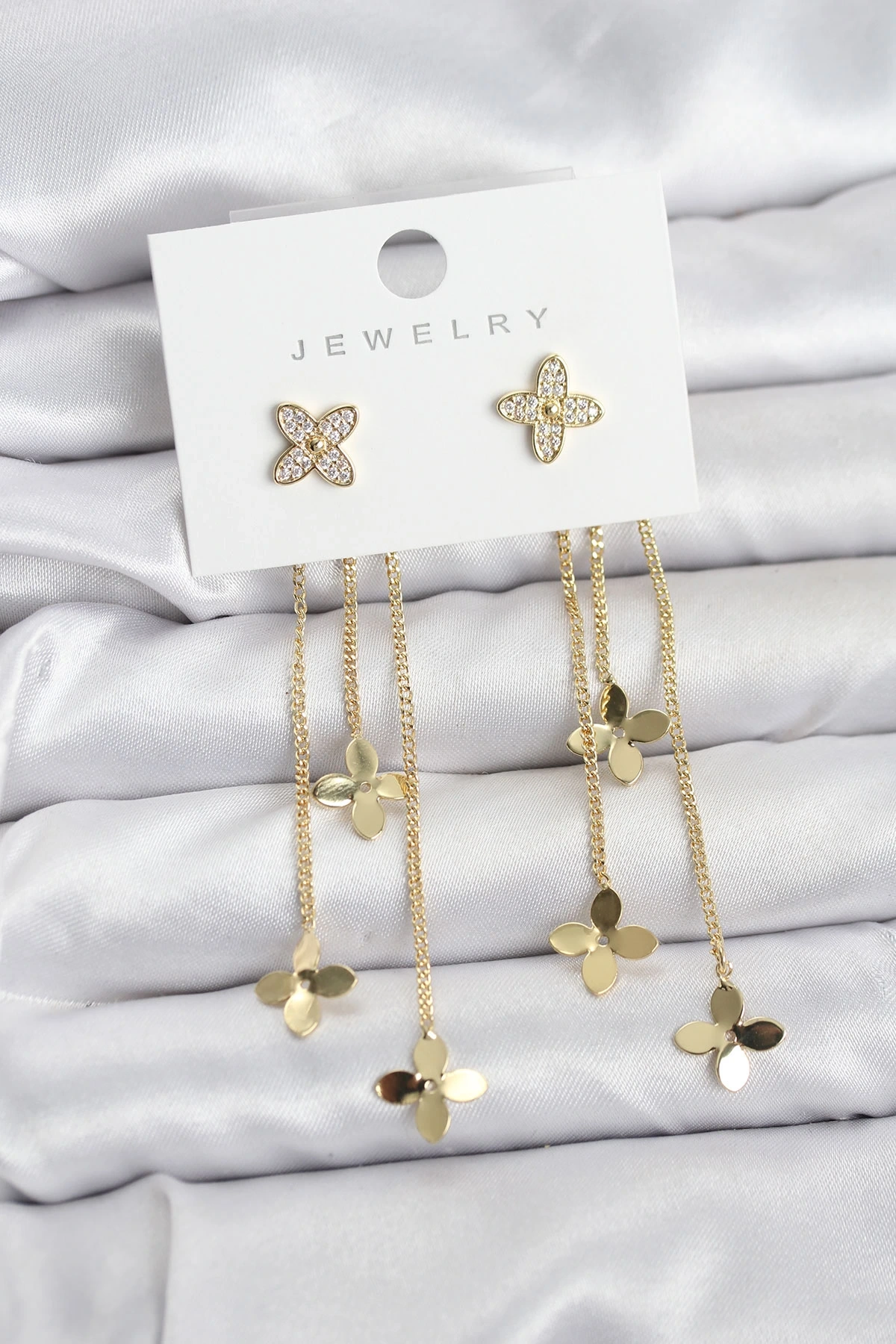 Lotus Model Gold Renk Pirinç Sallantılı Kadın Küpe