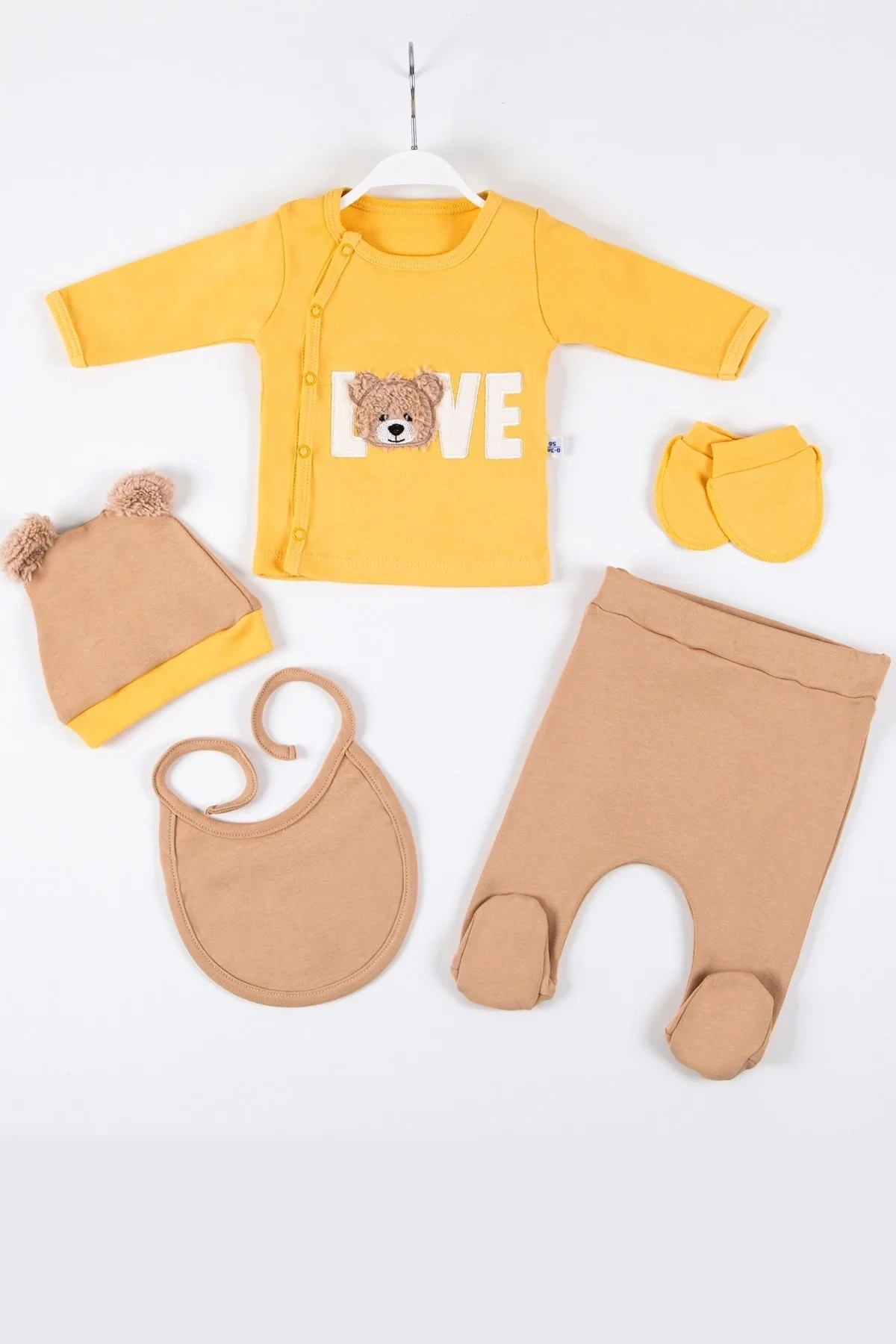 Love Bear Nakışlı 5li % 100 Pamuk Erkek Bebek Hastane Çıkış Seti