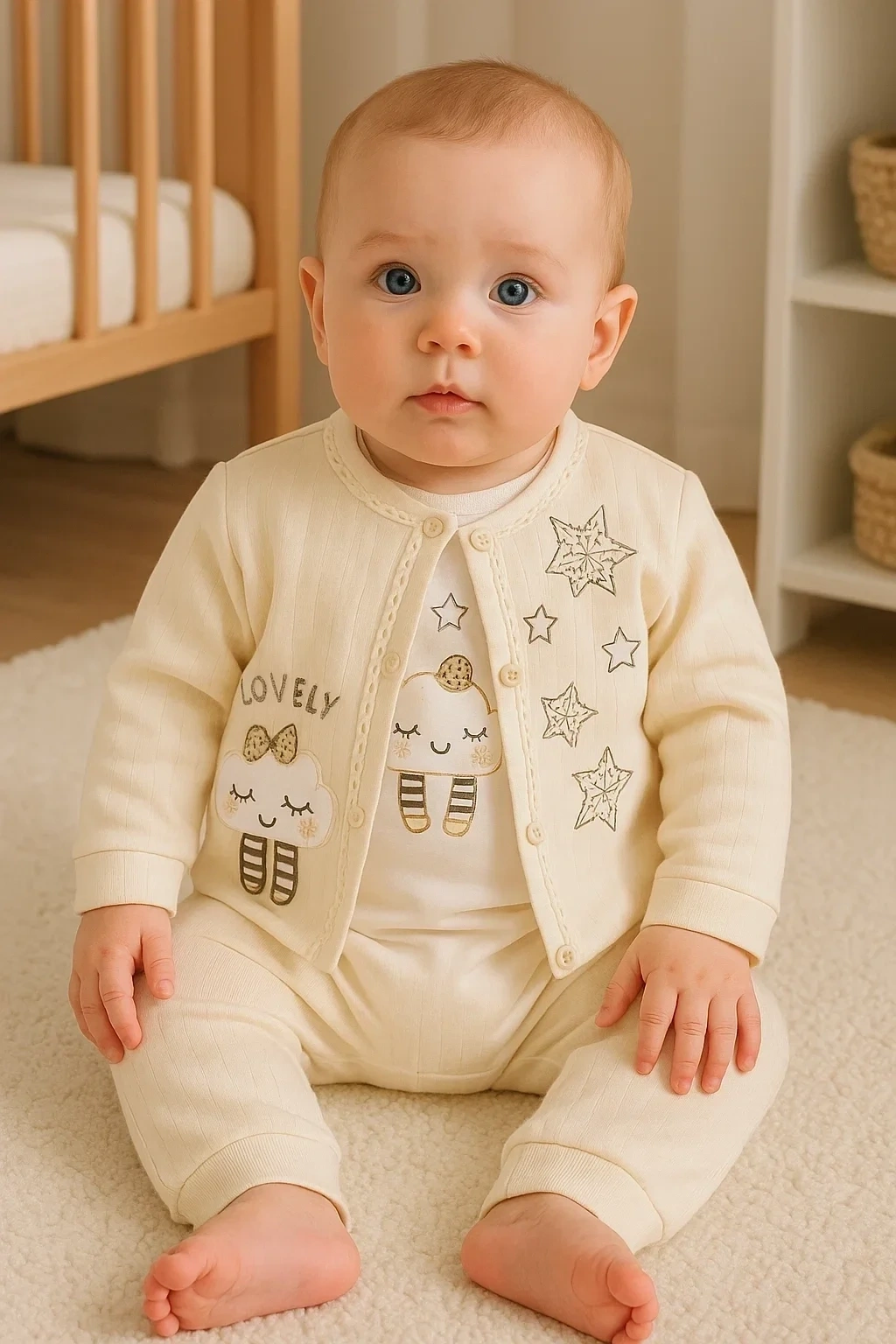 Lovely Yıldız Desenli 3lü Hırkalı Kız Bebek Takım