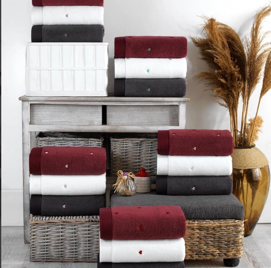Lubow Love Koyu Gri Pudra Nakışlı 50x90 6lı Havlu Seti