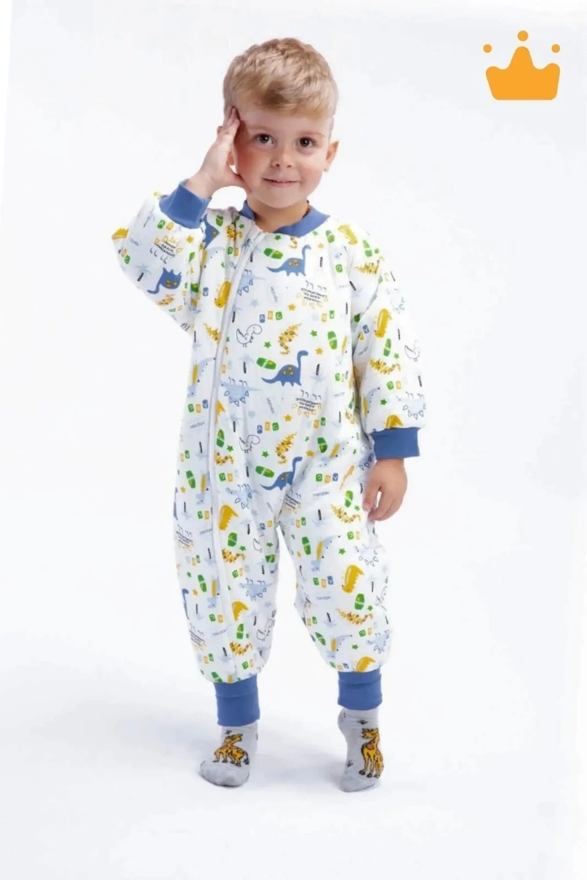 Mavi Dinozor Desenli Çocuk Uyku Tulumu