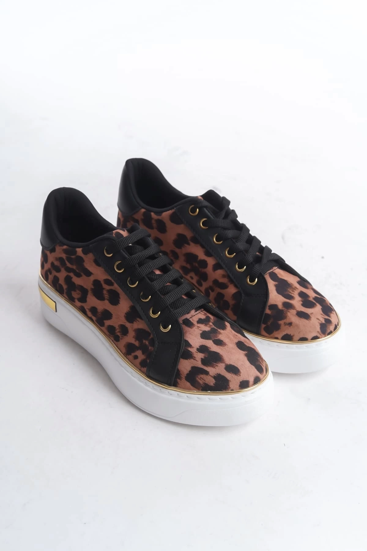 MINA Bağcıklı Ortopedik Taban Leopar Desenli Kadın Sneaker Spor Ayakkabı  BT - Kahverengi