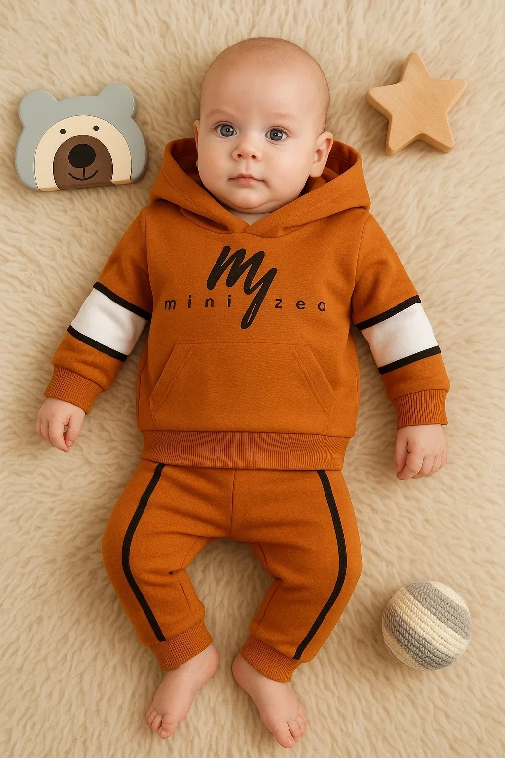 Mini Zeo Desenli Pamuklu 2li Erkek Bebek Takımı