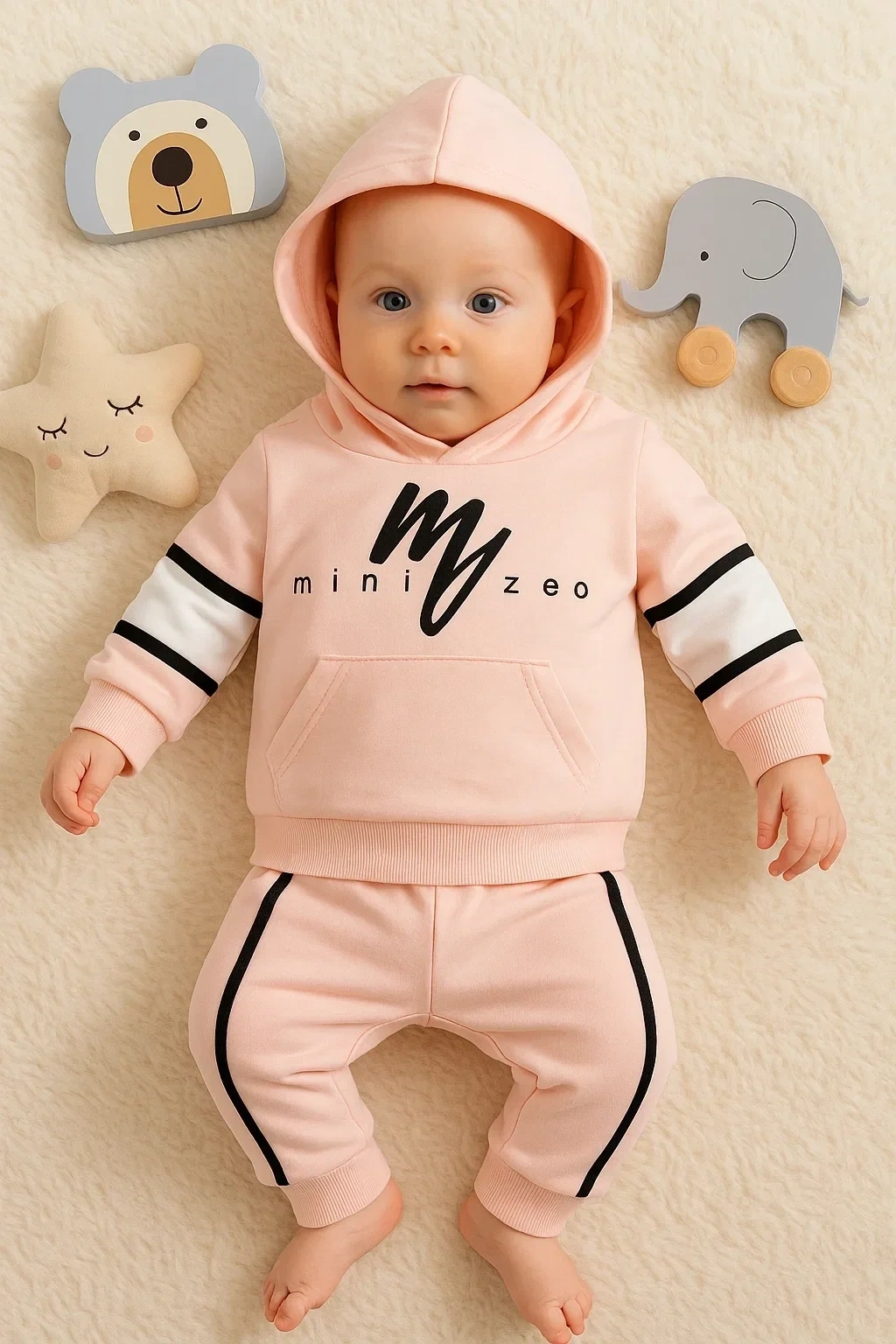 Mini Zeo Desenli Pamuklu 2li Erkek Bebek Takımı