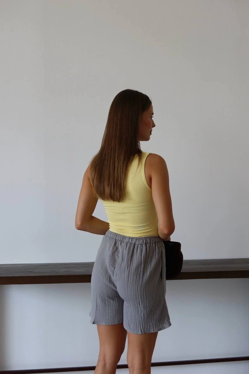 Müslin kumaş şort bağcıklı gri pt