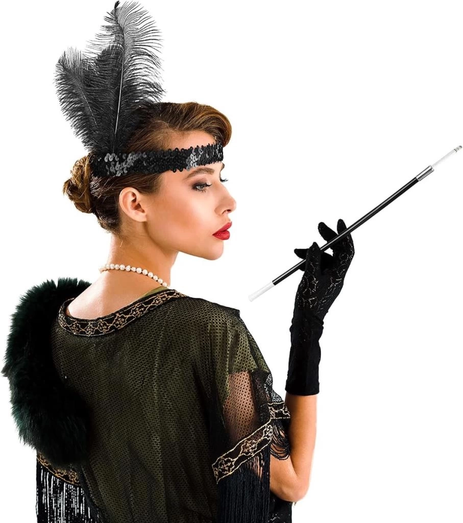 Nessiworld 1920&#39;ler Gatsby Aksesuar Seti – Siyah Charleston Saç Bandı & Sigaralık