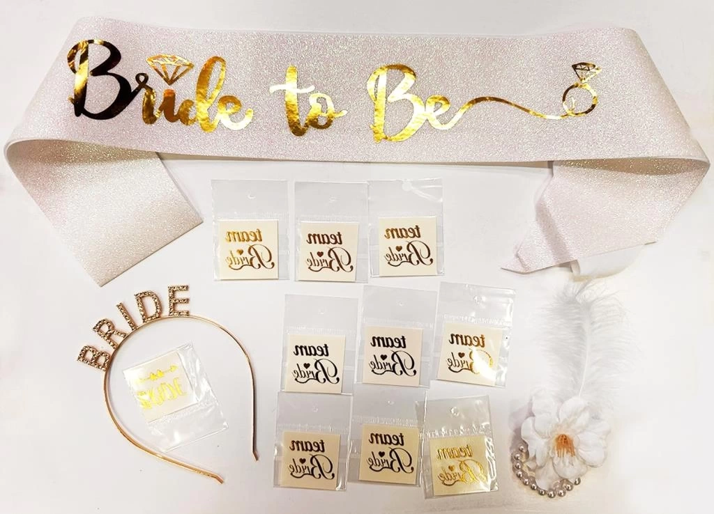 Nessiworld   Altın Renk Bride Partisi Taç Kuşak Dövme Bileklik Seti Full 13 Parça