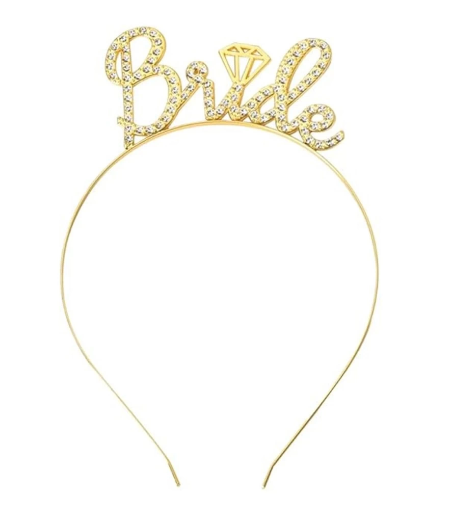 Nessiworld Altın Renkli Taşlı “Bride” Gelin Tacı – El Yazısı Yazı Tipiyle