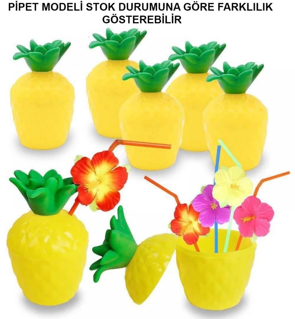 Nessiworld Ananas Hawaii Luau Aloha Pipetli İçecek Kabı Bardak 10x13 cm 1 Adet