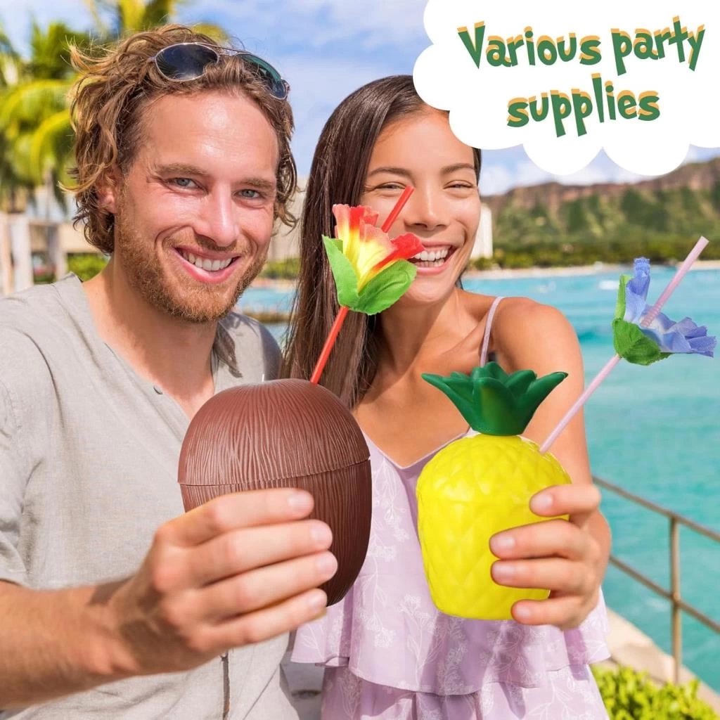Nessiworld Ananas & Hindistan Cevizi Tasarımlı Pipetli Bardak Seti (6 Adet)