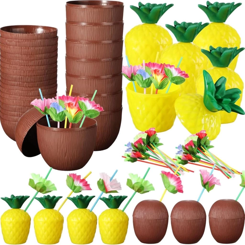 Nessiworld Ananas & Hindistan Cevizi Tasarımlı Pipetli Bardak Seti (6 Adet)