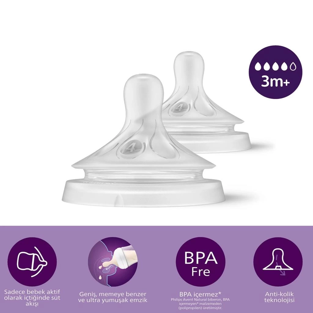 Nessiworld    Avent Doğal Tepkili Natural Response 2Li Biberon Emziği No:4 3+ Ay