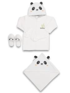 Nessiworld  Baby Panda Bebe Bornoz Seti 30037 Beyaz