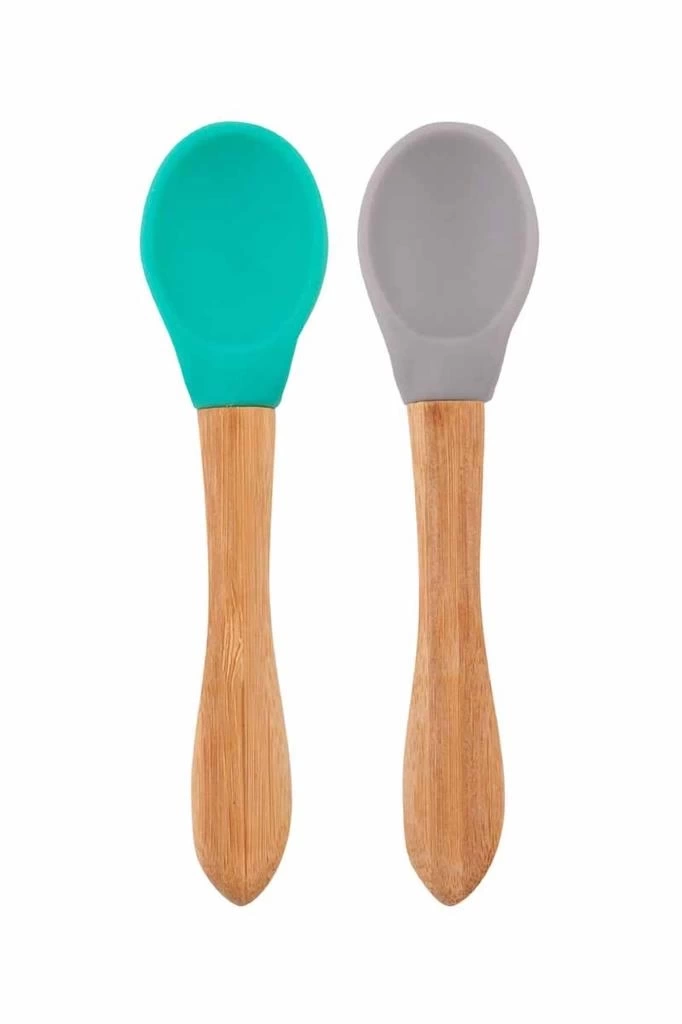 Nessiworld Bambu Saplı Silikon Mama Kaşığı 2li Aqua Green / Powder Grey