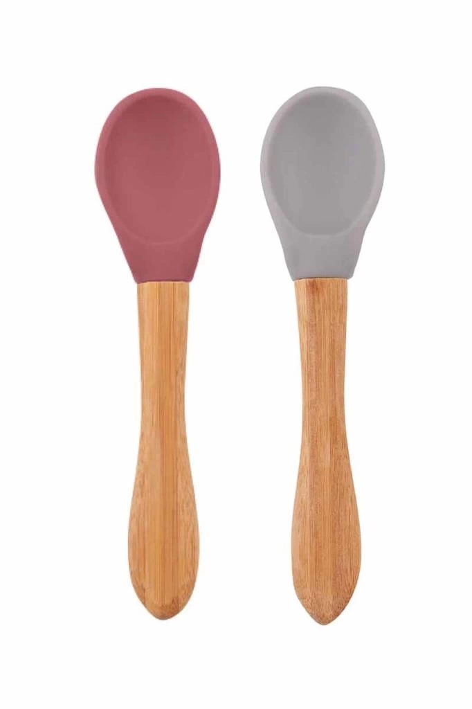 Nessiworld Bambu Saplı Silikon Mama Kaşığı 2li Velvet Rose / Powder Grey