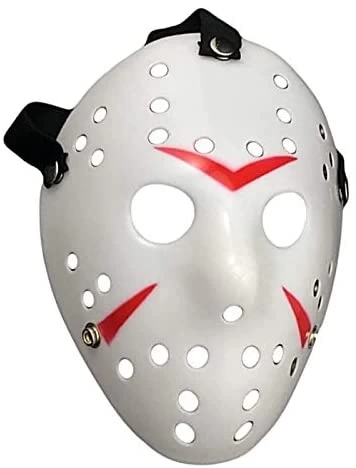 NessiWorld Beyaz Renk Kırmızı Çizgili Tam Yüz Hokey Jason Maskesi Hannibal Maskesi