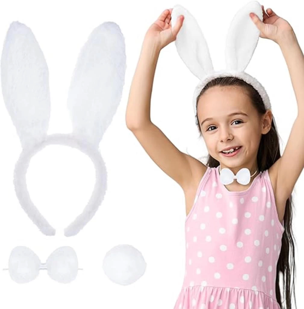 Nessiworld Beyaz Tavşan Kostüm Seti – Taç, Papyon, Kuyruk (12’li Paket)