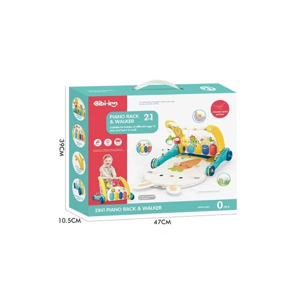 Nessiworld BIB6015 -Vardem Piyanolu 2 in 1 Bebek Yürüteci ve Tavşan Desenli Mavi Oyun Halısı