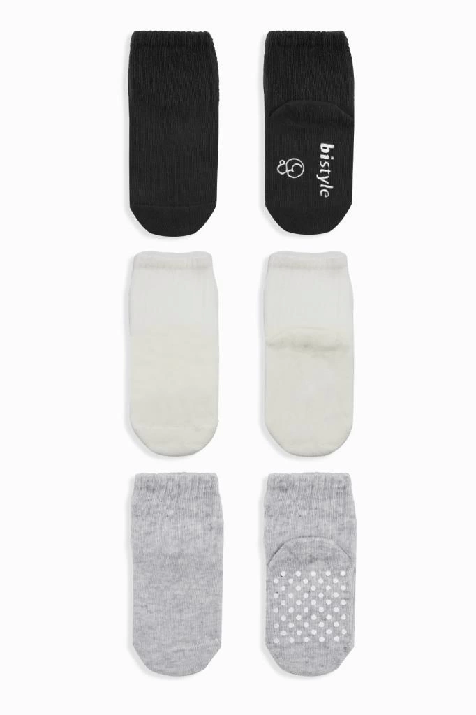 Nessiworld Bistyle Basic Kaymaz Penye Soket Çorap 3Lü BS10106 Siyah Ekru Gri