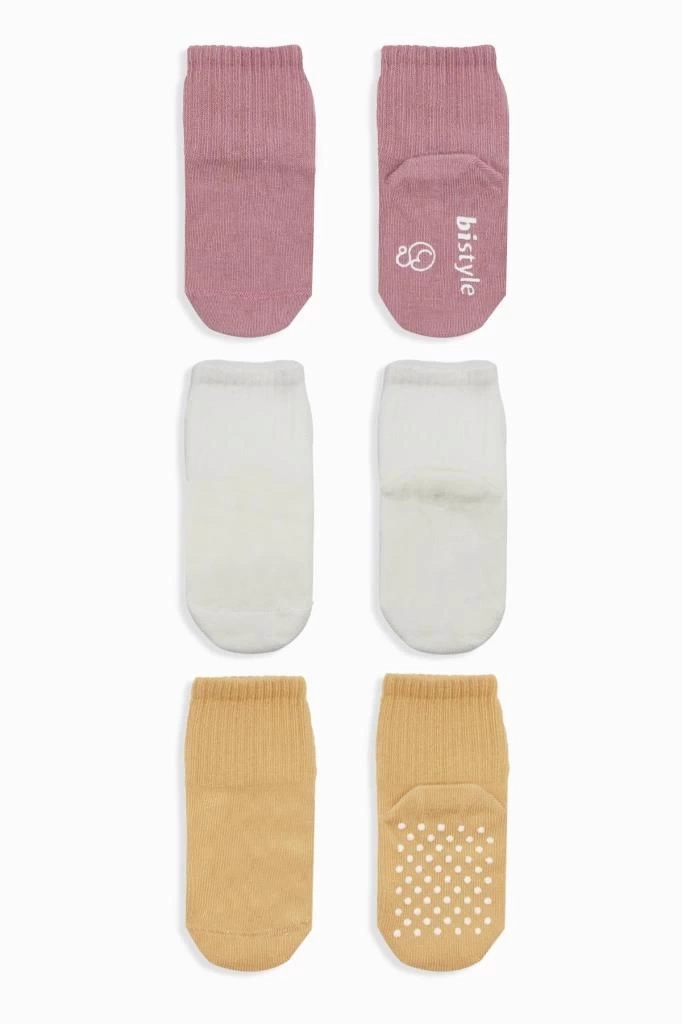 Nessiworld Bistyle Basic Kaymaz Penye Soket Çorap 3Lü BS10107 Pudra Ekru Somon