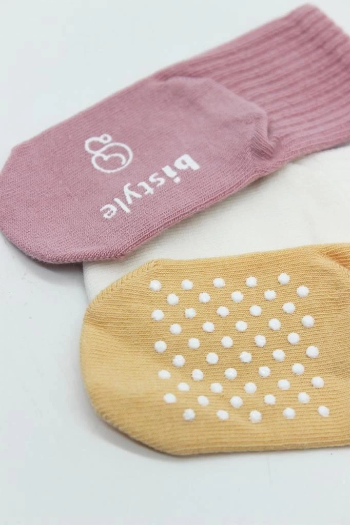 Nessiworld Bistyle Basic Kaymaz Penye Soket Çorap 3Lü BS10107 Pudra Ekru Somon