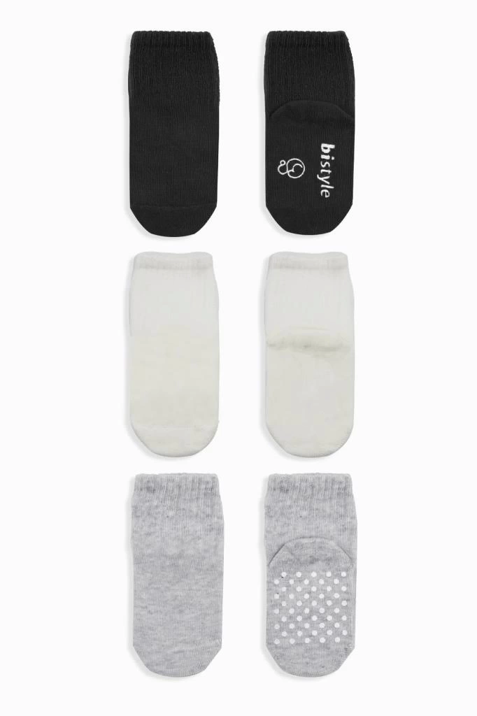 Nessiworld Bistyle Basic Kaymaz Penye Soket Çorap 3Lü BS10107 Siyah Ekru Gri