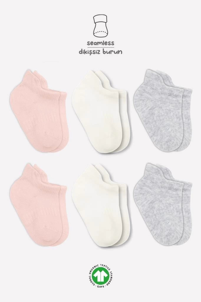 Nessiworld Bistyle Basic Penye Sneakers Çorap 6Lı BS20101B Pembe Ekru Gri