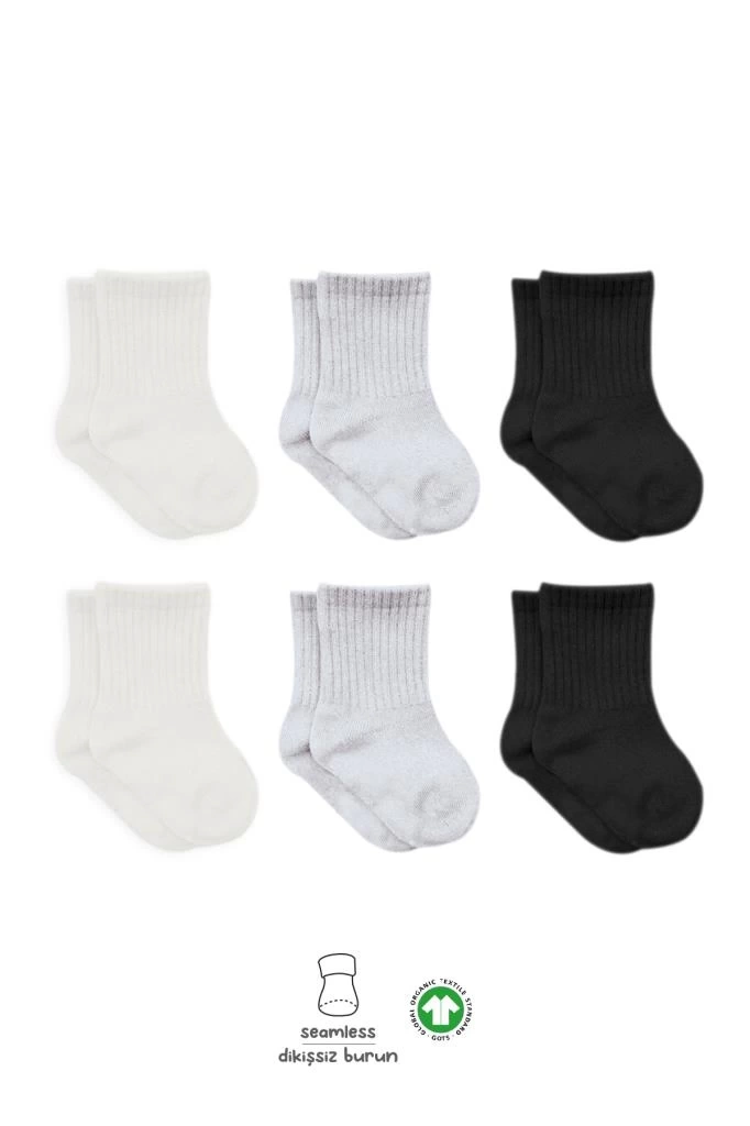 Nessiworld  Bistyle Basic Penye Soket Çorap 6Lı BS10101B Ekru Gri Siyah