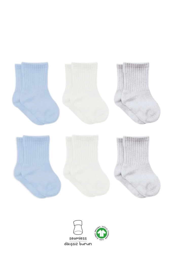 Nessiworld Bistyle Basic Penye Soket Çorap 6Lı BS10101B Mavi Ekru Gri