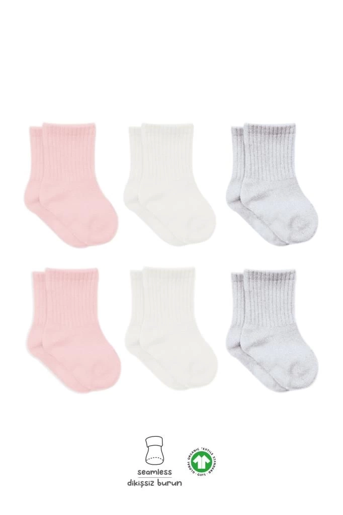 Nessiworld  Bistyle Basic Penye Soket Çorap 6Lı BS10101B Pembe Ekru Gri