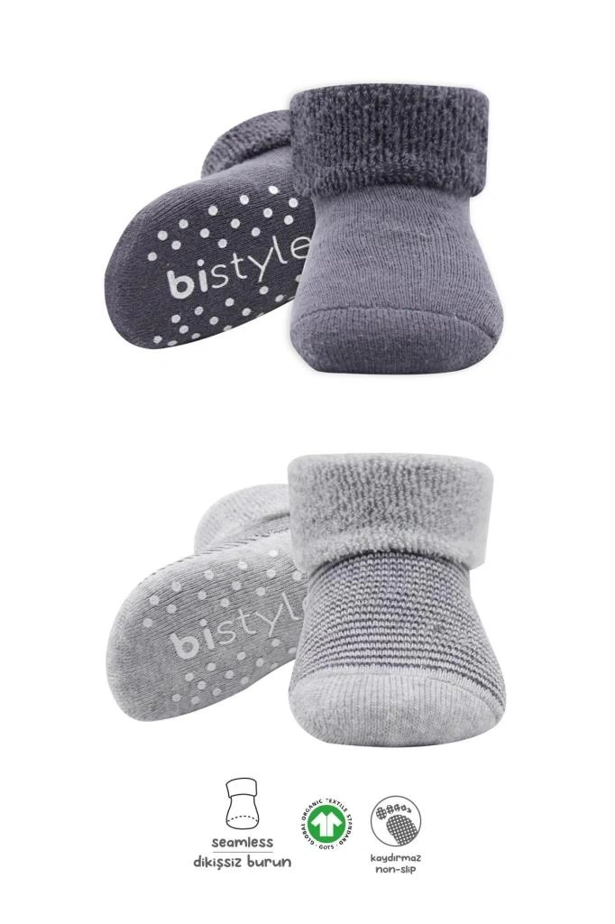 Nessiworld  Bistyle Çemberli Kaymaz Havlu Soket Çorap 2Li BS10503 Gri-Antrasit