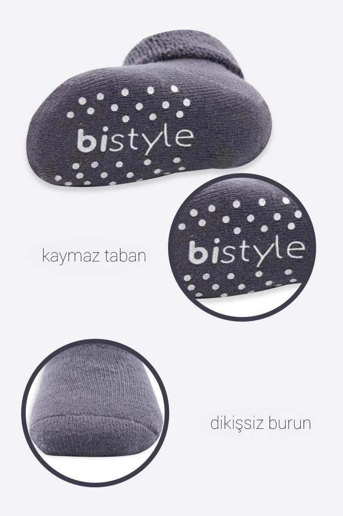 Nessiworld  Bistyle Çemberli Kaymaz Havlu Soket Çorap 2Li BS10503 Gri-Antrasit