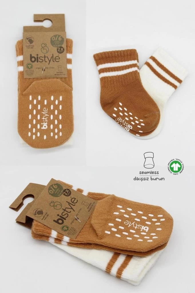 Nessiworld Bistyle Çemberli Kaymaz Soket Çorap 2Li BS10125 Ekru Hardal