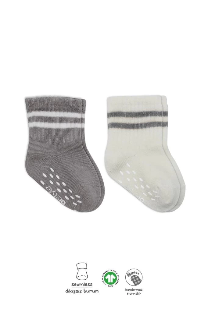 Nessiworld Bistyle Çemberli Kaymaz Soket Çorap 2Li BS10125 Gri Ekru