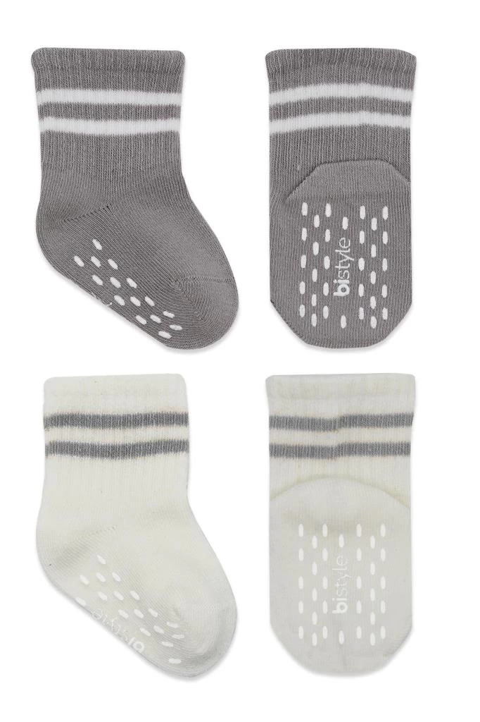 Nessiworld Bistyle Çemberli Kaymaz Soket Çorap 2Li BS10125 Gri Ekru