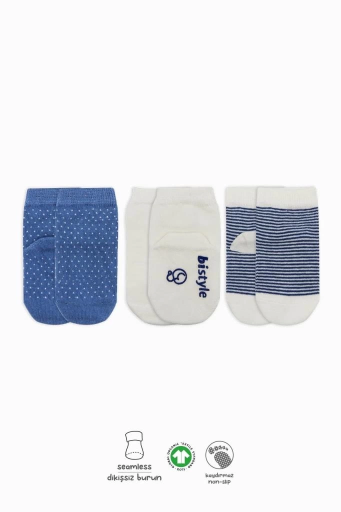Nessiworld Bistyle Puanlı Kaymaz Penye Soket Çorap 3Lü BS10108 İndigo