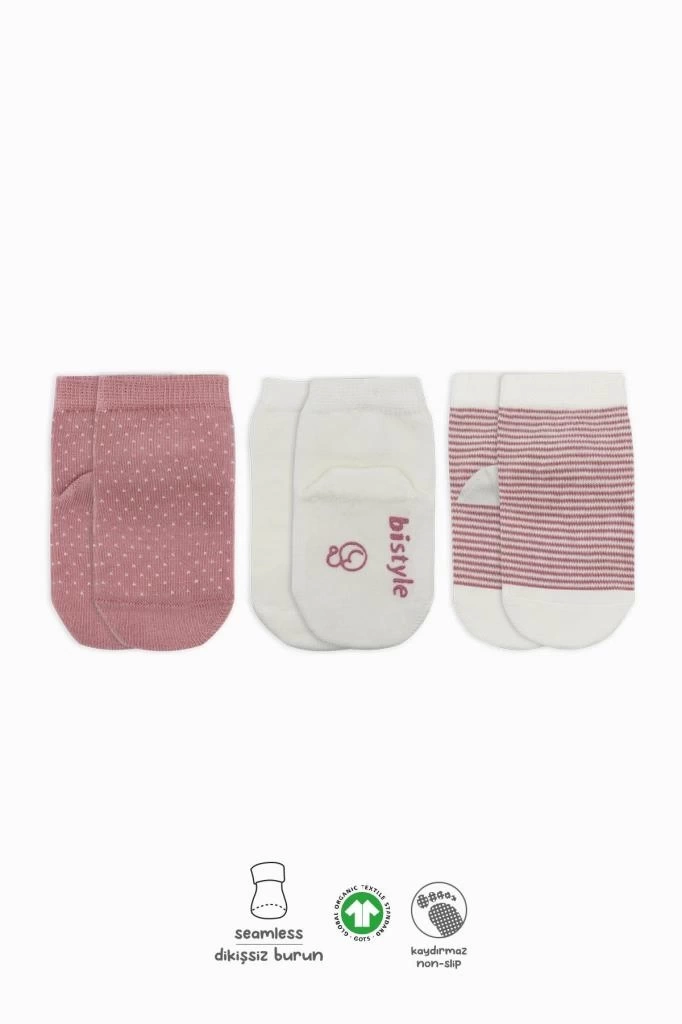 Nessiworld Bistyle Puanlı Kaymaz Penye Soket Çorap 3Lü BS10108 Pudra