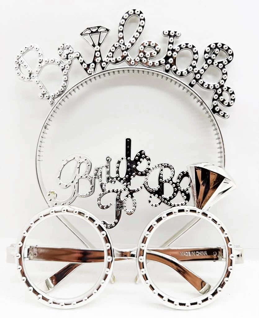 NessiWorld BrideToBeYazılıTaçveBrideToBeYazılıGözlükSetiGümüşRenk