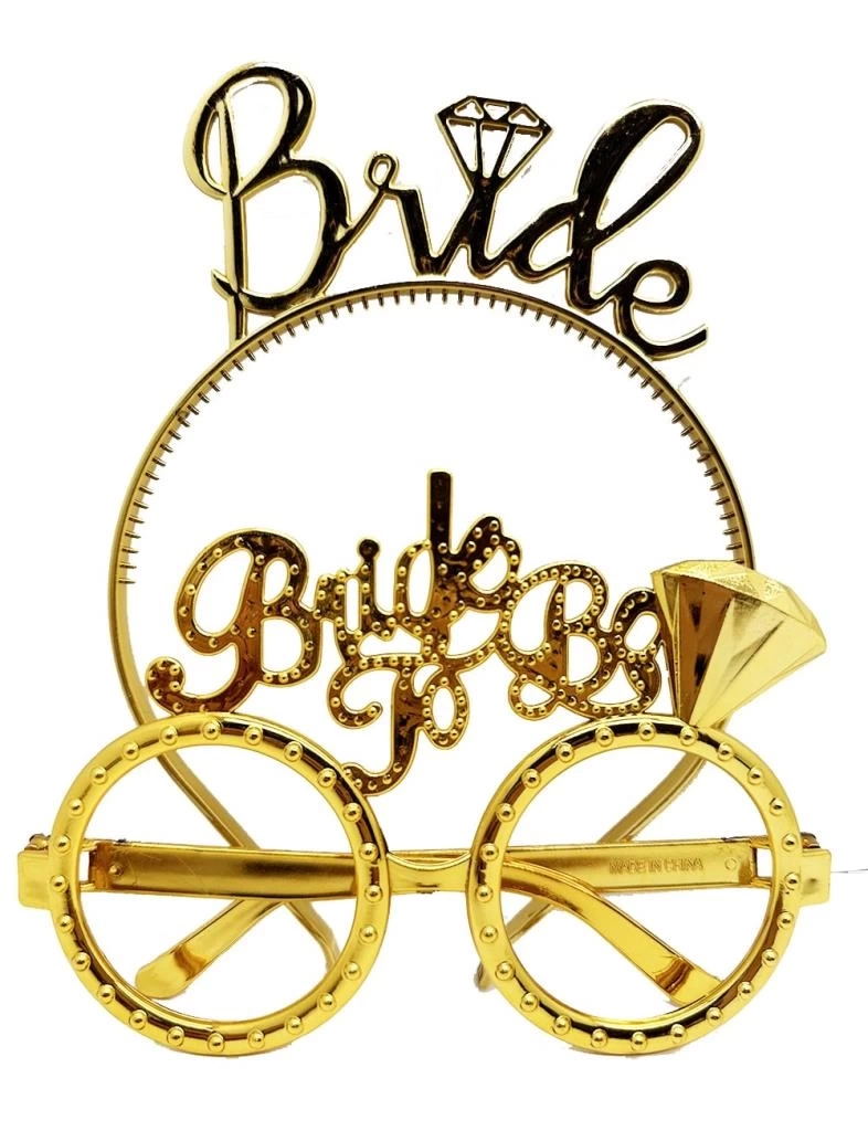 NessiWorld BrideYazılıTaçveBrideToBeYazılıGözlükSetiAltınRenk