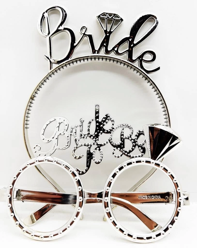 NessiWorld BrideYazılıTaçveBrideToBeYazılıGözlükSetiGümüşRenk