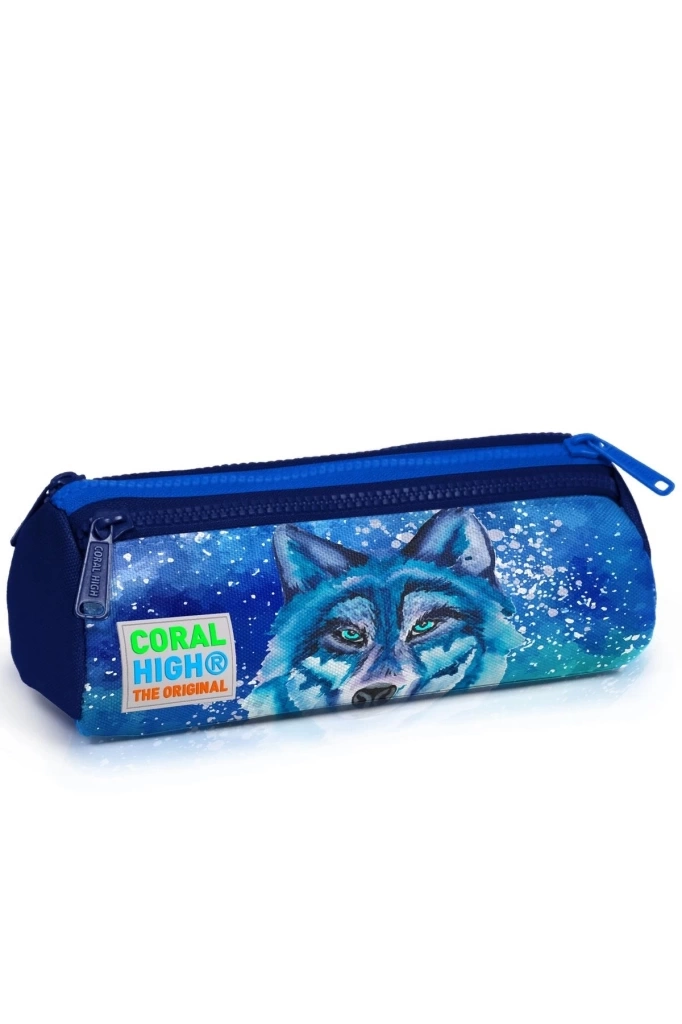 Nessiworld Coral High Kids Lacivert Mavi Kurt Desenli Üç Bölmeli Kalem Çantası 22043