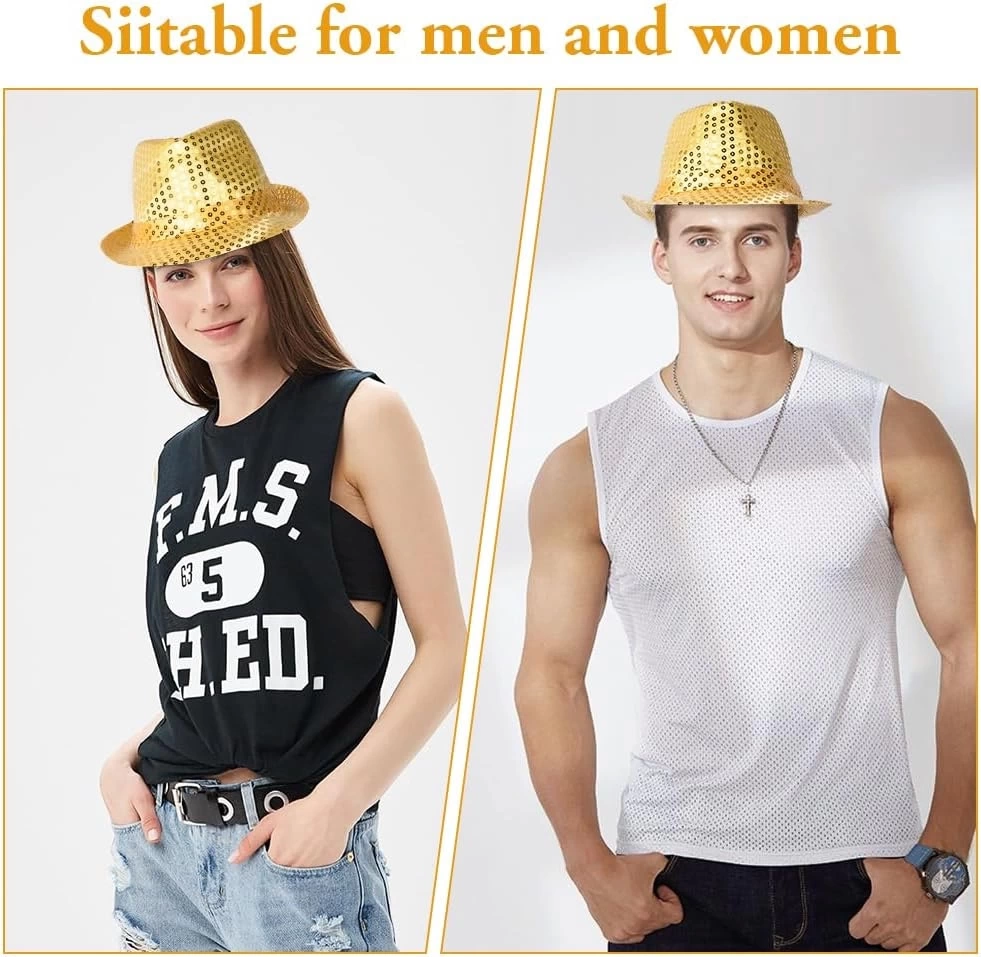 Nessiworld Disko Star Altın Gold Payetli Fötr Şapka Yetişkin Boy
