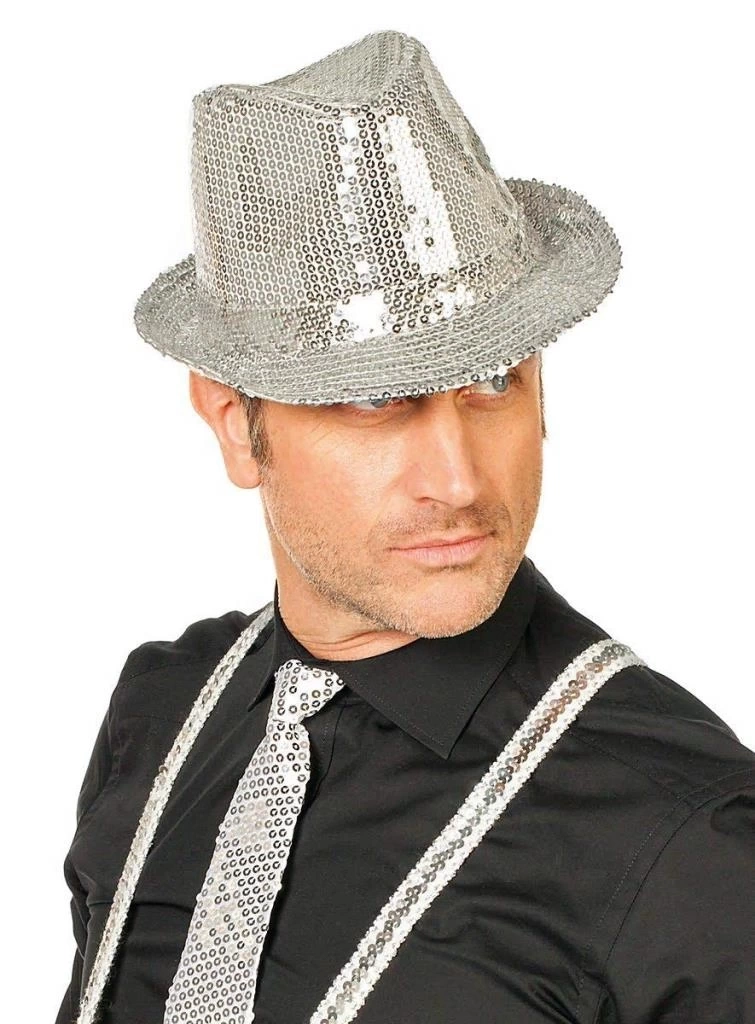 Nessiworld Disko Star Gümüş Payetli Fötr Şapka Yetişkin Boy
