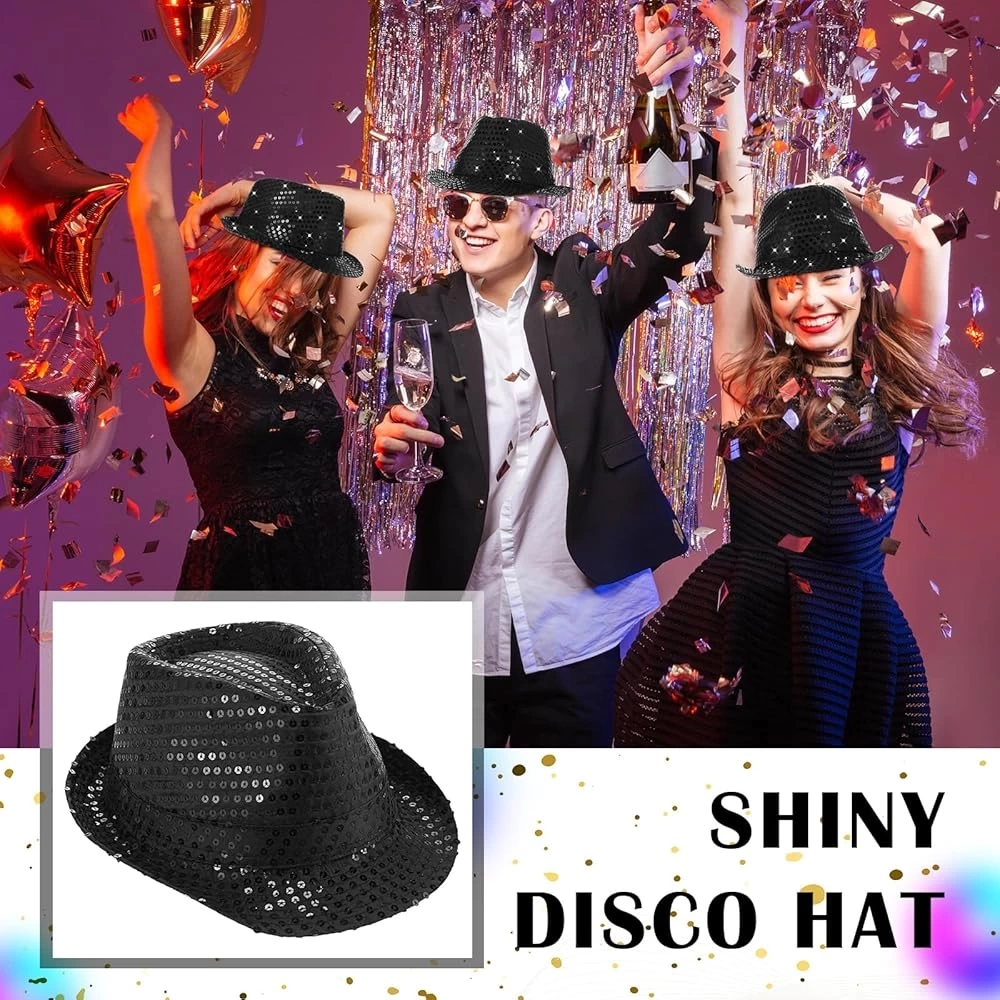 Nessiworld Disko Star Siyah Payetli Fötr Şapka Yetişkin Boy