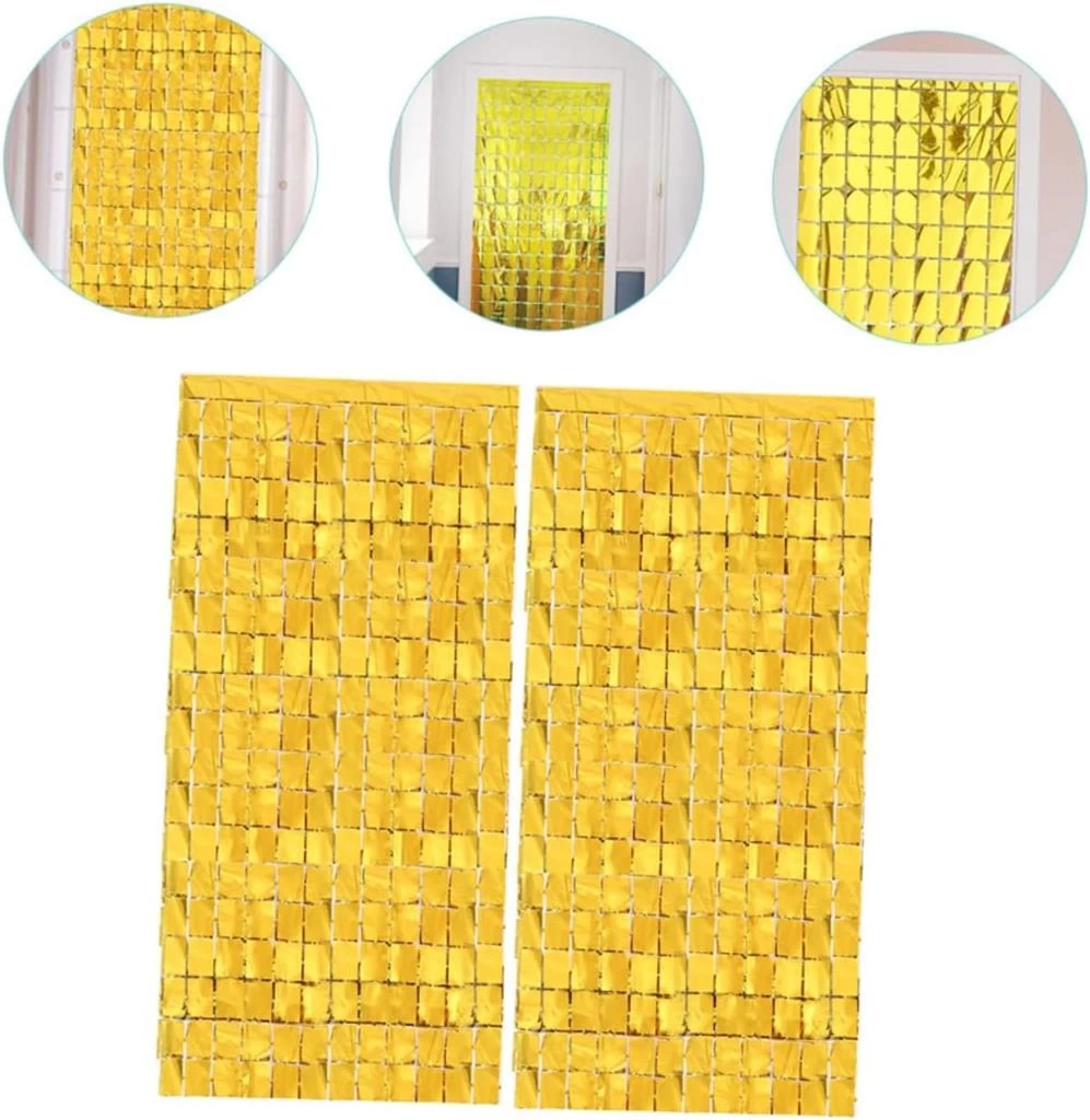 Nessiworld   Ekstra Metalize Altın Renk Disko Dikdörtgen Kesim Kapı Perdesi Dekorasyon 1x2 Metre