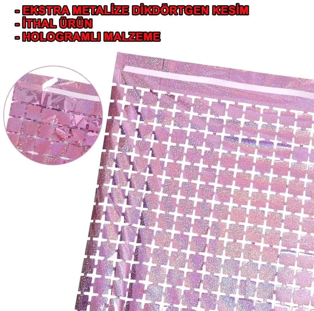 NessiWorld Ekstra Metalize Rose Gold Renk Disko Dikdörtgen Kesim Kapı Perdesi Dekorasyon 1x2 Metre