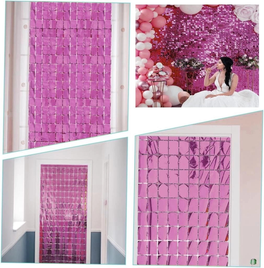 NessiWorld Ekstra Metalize Rose Gold Renk Disko Dikdörtgen Kesim Kapı Perdesi Dekorasyon 1x2 Metre