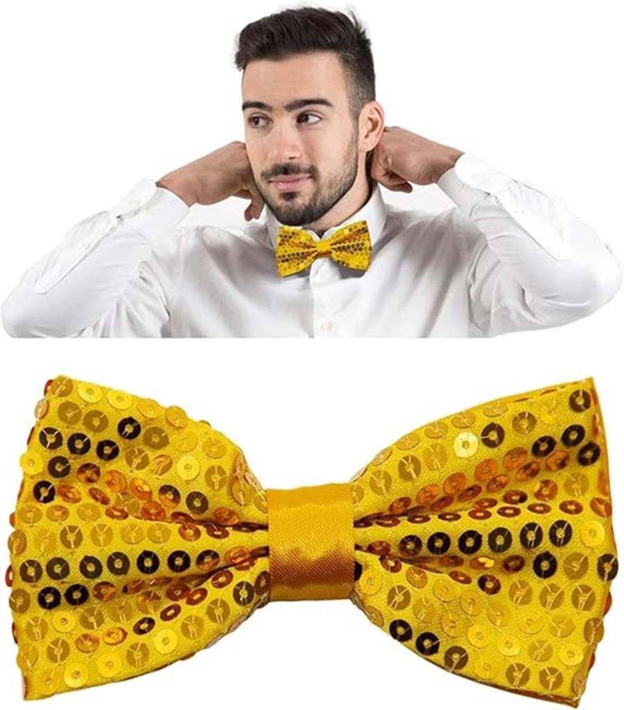 Nessiworld Gece Işıltısı Altın Payetli Pullu Papyon 7x2 cm