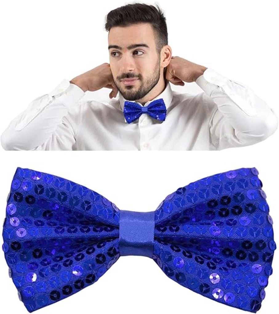 Nessiworld Gece Işıltısı Mavi Payetli Pullu Papyon 7x2 cm